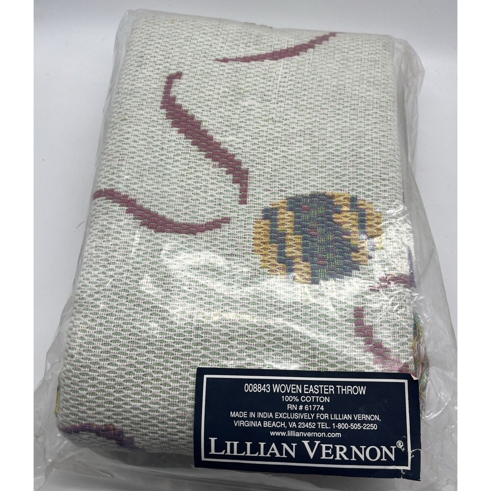 Lillian Vernon Woven Easter Throw/Blanket Egg Basket Fringe Edge, Vintage NWT